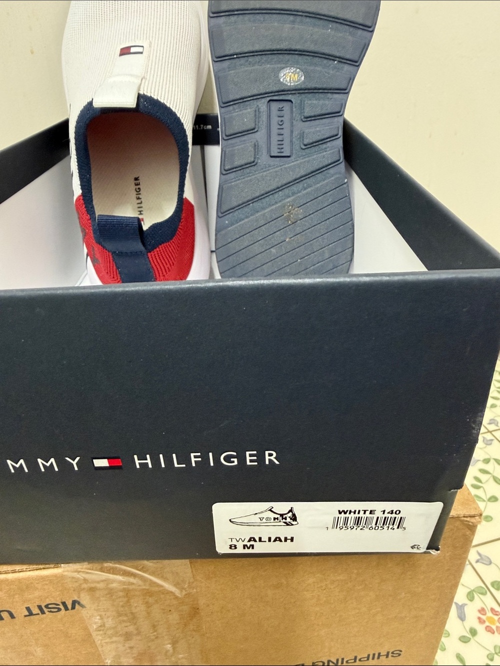 Tommy Hilfiger White Slip-On Sneaker with Red & Navy Accents